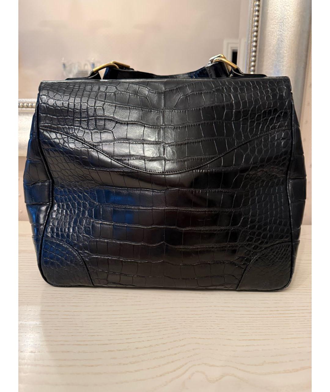 RALPH LAUREN Черная сумка с короткими ручками из экзотической кожи, фото 3