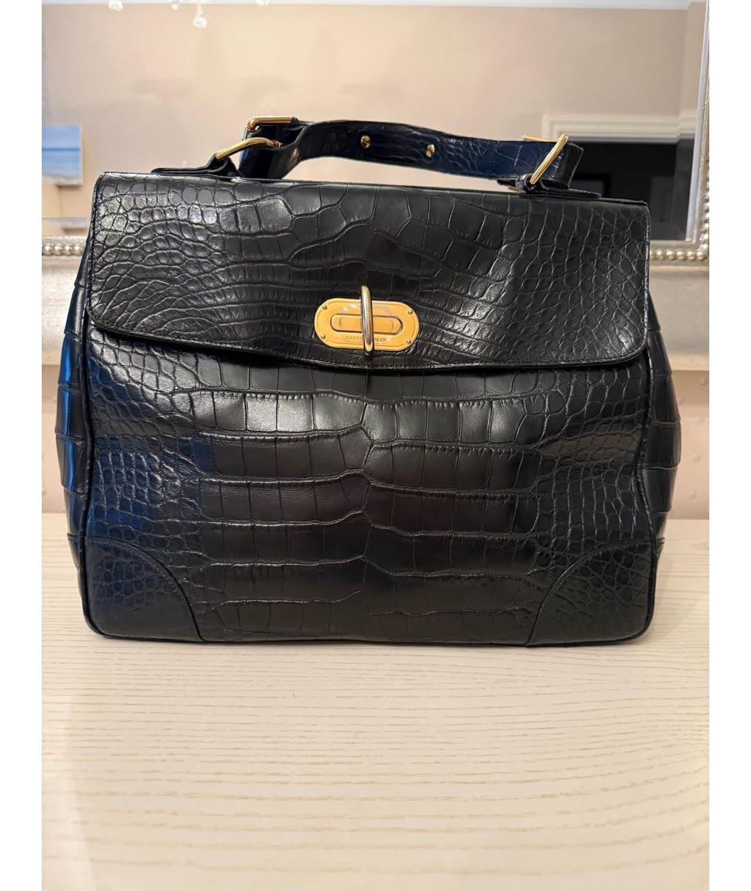 RALPH LAUREN Черная сумка с короткими ручками из экзотической кожи, фото 9