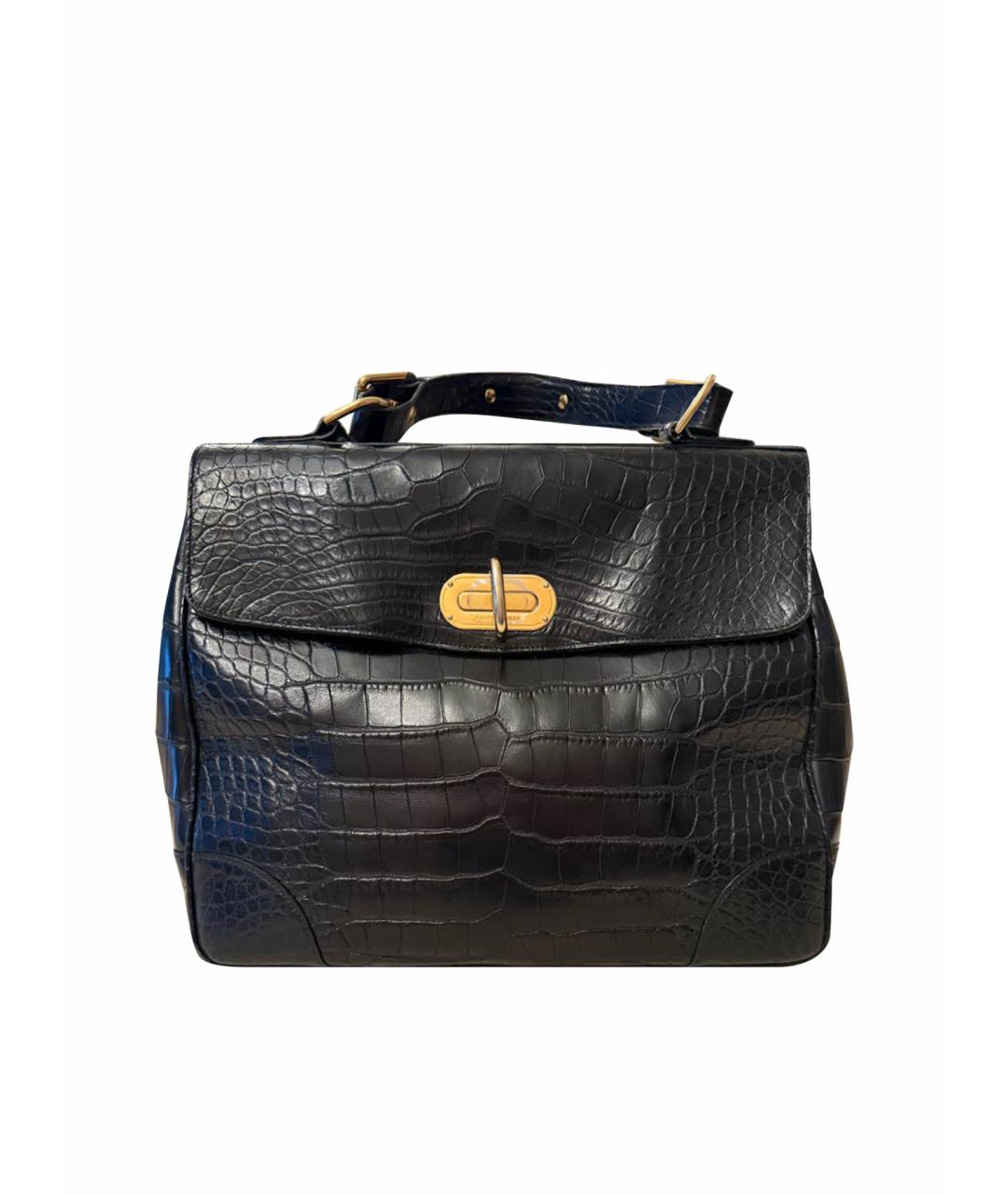 RALPH LAUREN Черная сумка с короткими ручками из экзотической кожи, фото 1