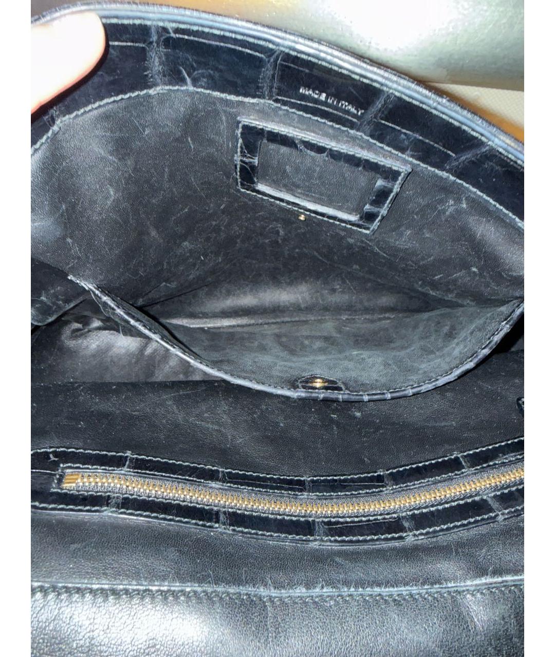 RALPH LAUREN Черная сумка с короткими ручками из экзотической кожи, фото 5