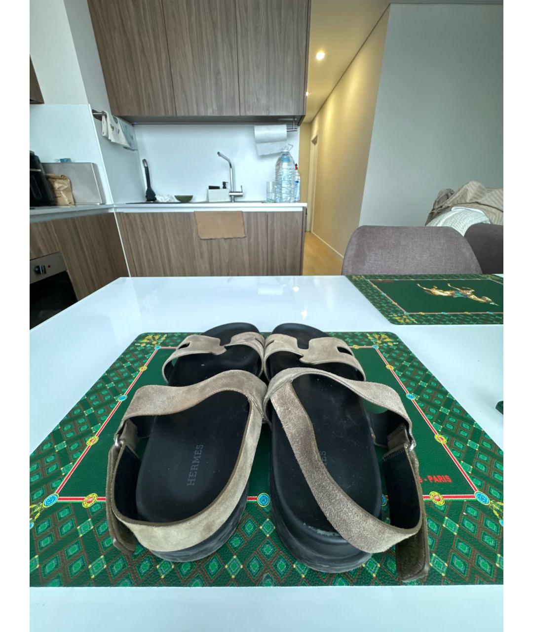 HERMES Хаки замшевые сандалии, фото 4