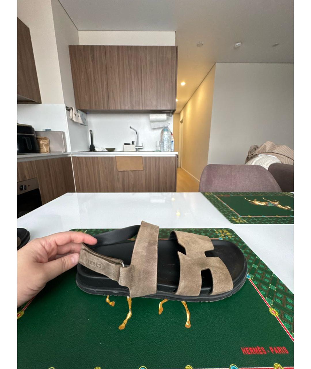 HERMES Хаки замшевые сандалии, фото 5
