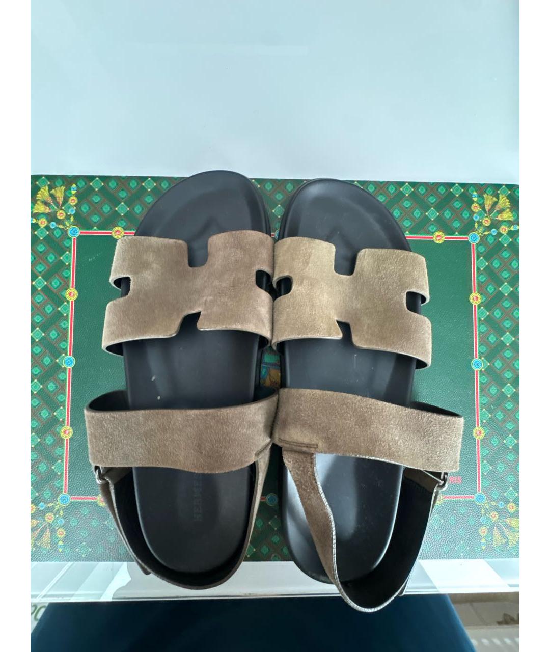 HERMES Хаки замшевые сандалии, фото 3