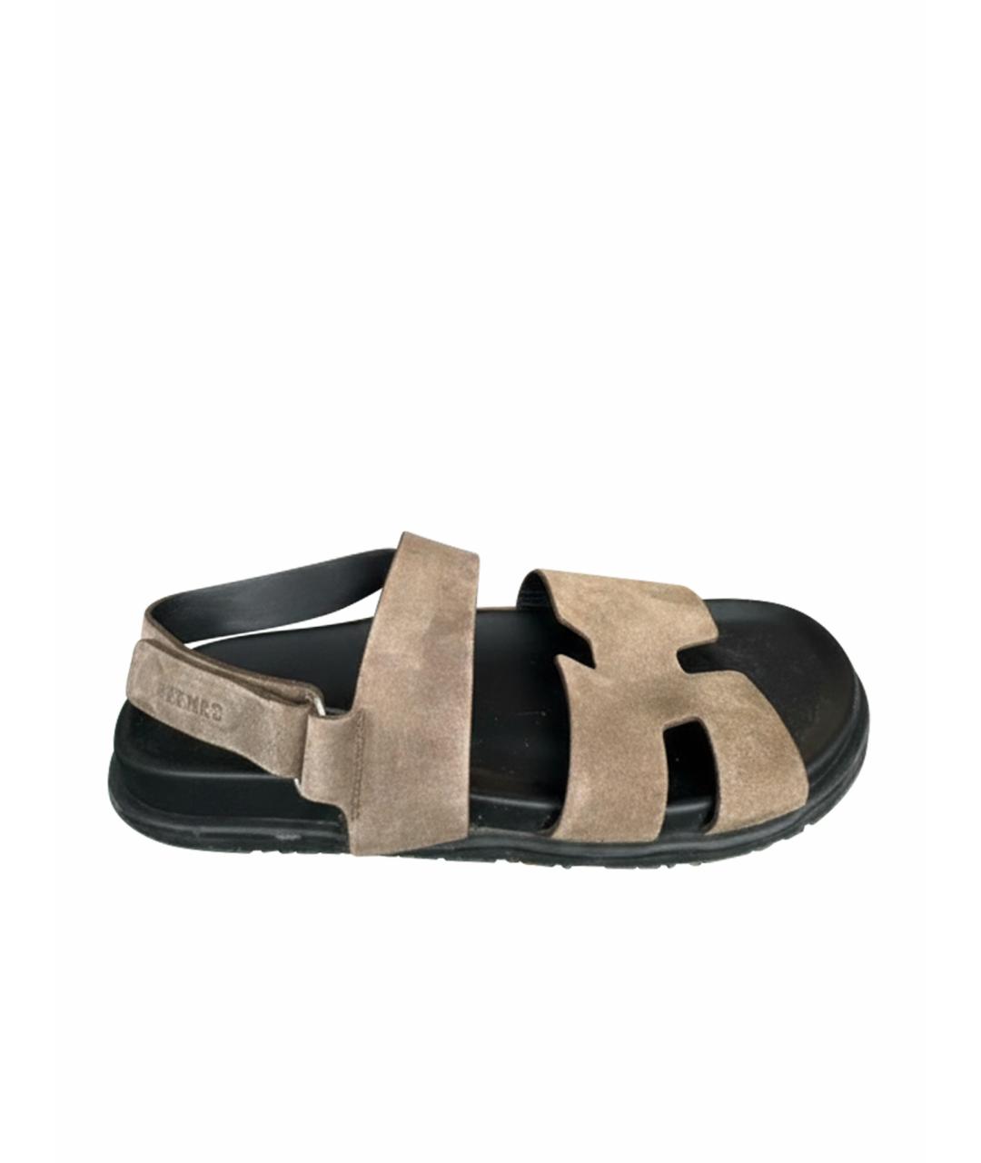 HERMES Хаки замшевые сандалии, фото 1