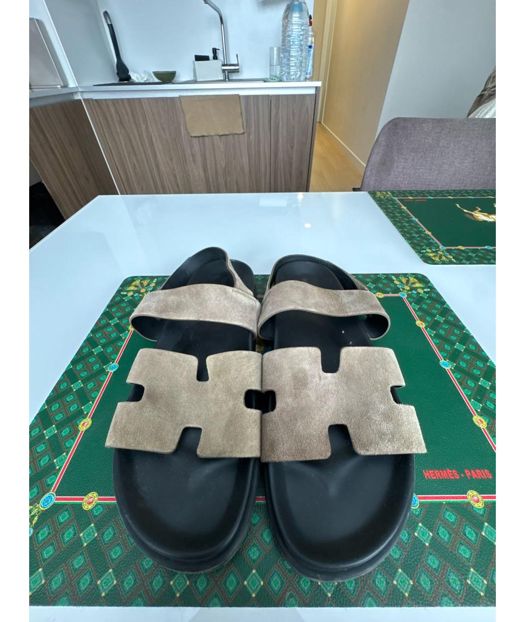 HERMES Хаки замшевые сандалии, фото 2