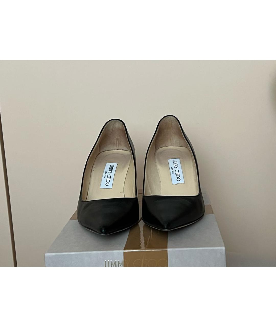 JIMMY CHOO Черные кожаные лодочки на низком каблуке, фото 2