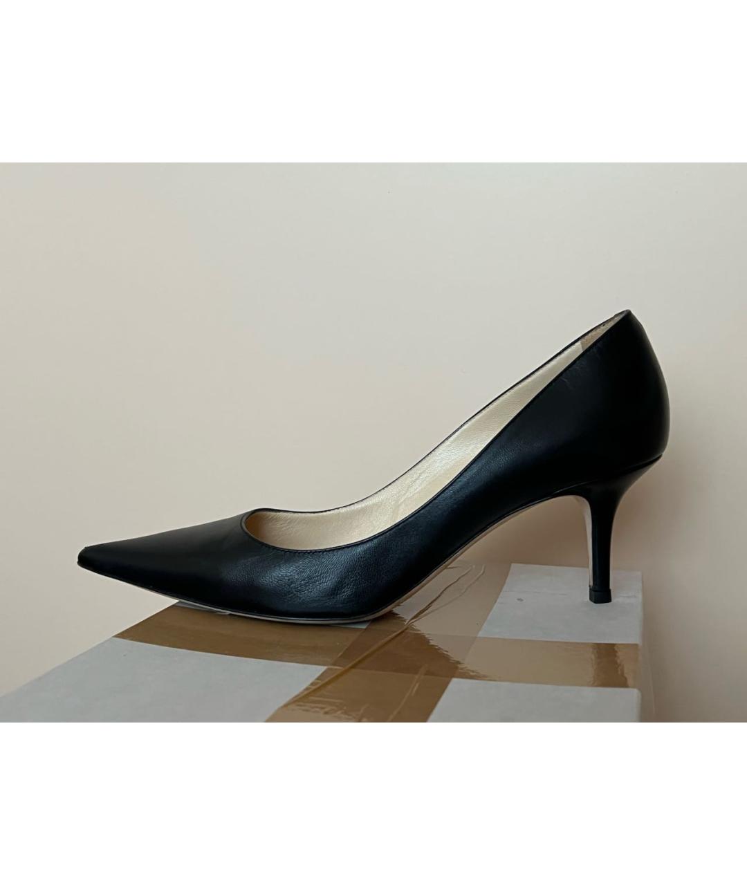 JIMMY CHOO Черные кожаные лодочки на низком каблуке, фото 9