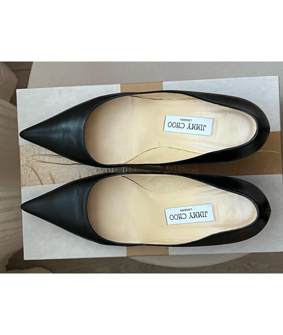 JIMMY CHOO Черные кожаные лодочки на низком каблуке, фото 3