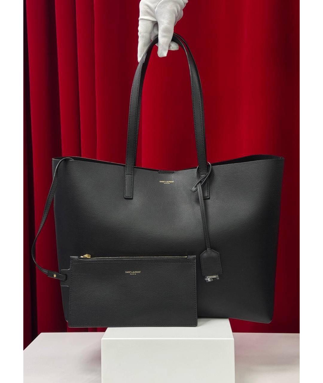 SAINT LAURENT Черная кожаная сумка тоут, фото 5