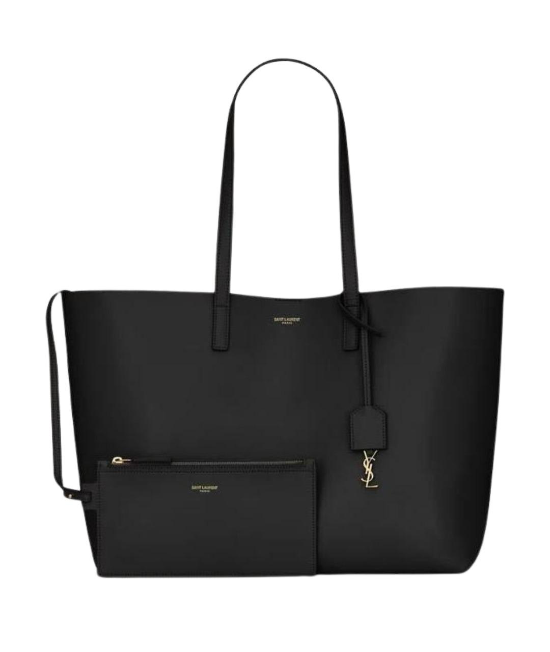 SAINT LAURENT Черная кожаная сумка тоут, фото 1
