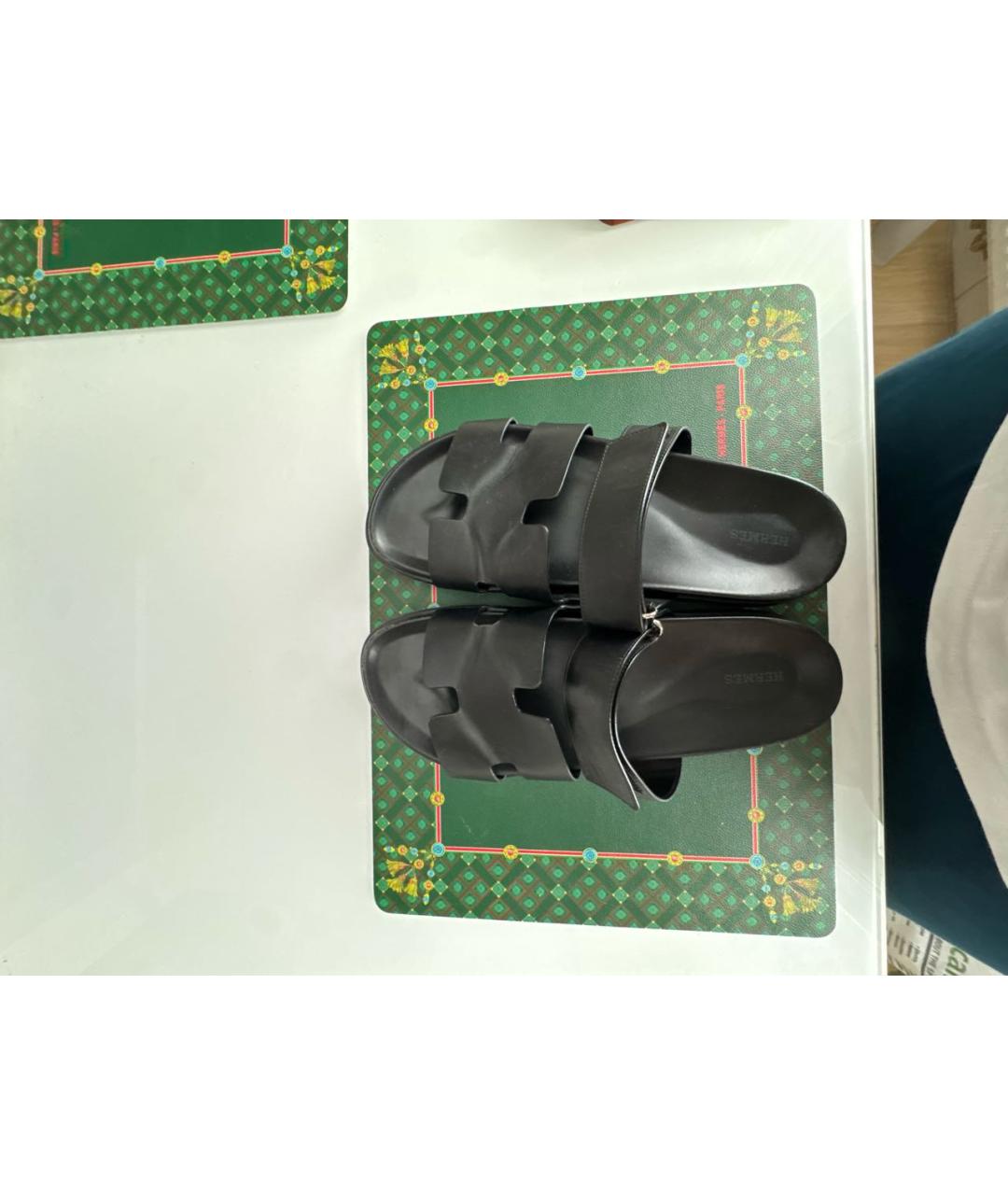 HERMES Черные кожаные шлепанцы, фото 4