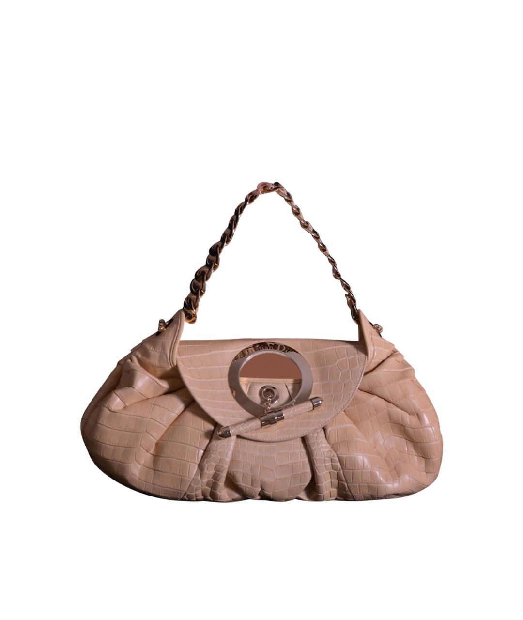 CHRISTIAN DIOR Бежевая сумка с короткими ручками из экзотической кожи, фото 9