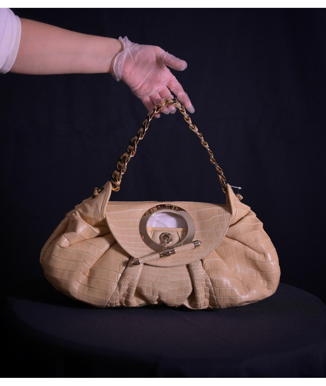 CHRISTIAN DIOR Бежевая сумка с короткими ручками из экзотической кожи, фото 8
