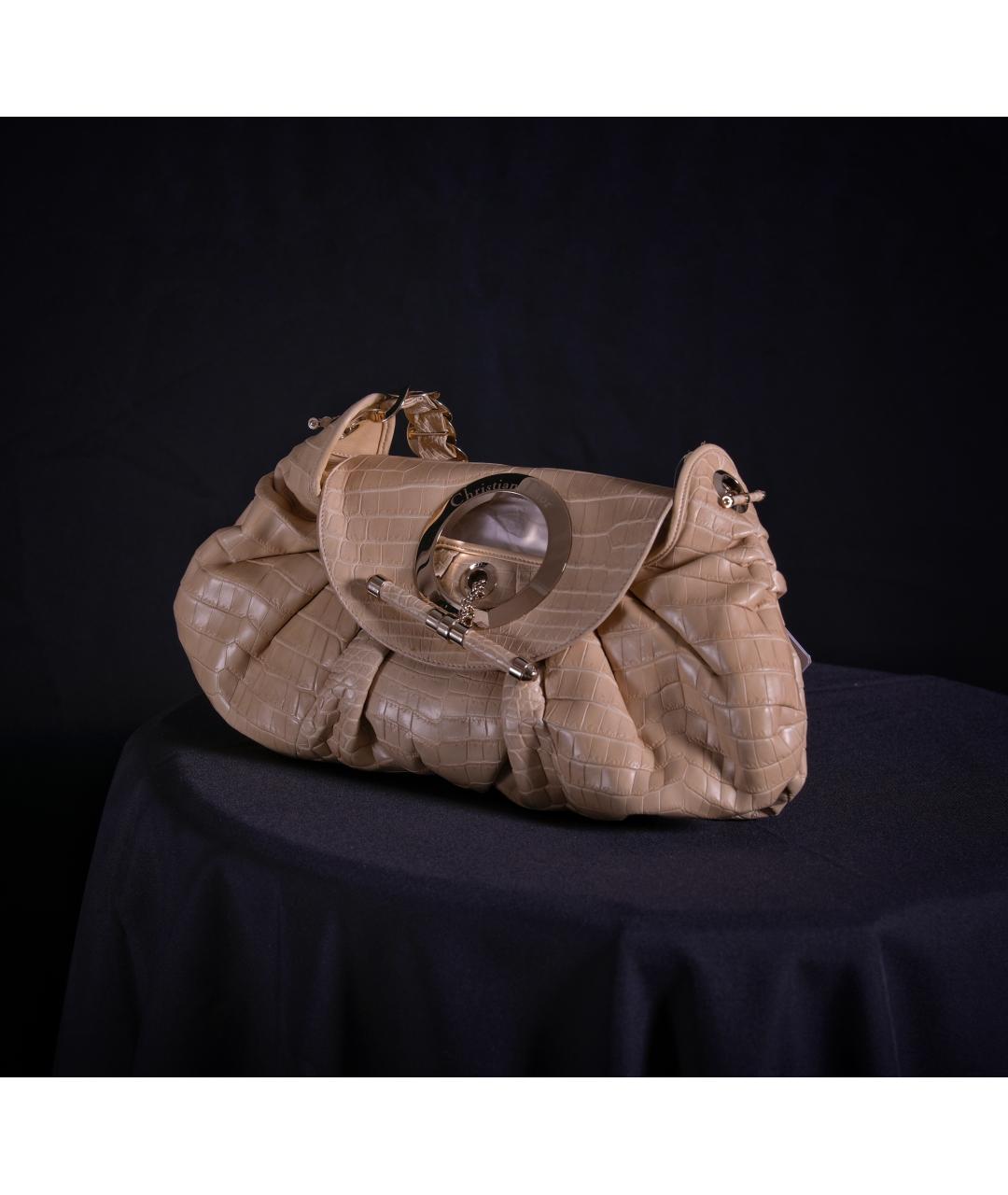CHRISTIAN DIOR Бежевая сумка с короткими ручками из экзотической кожи, фото 5