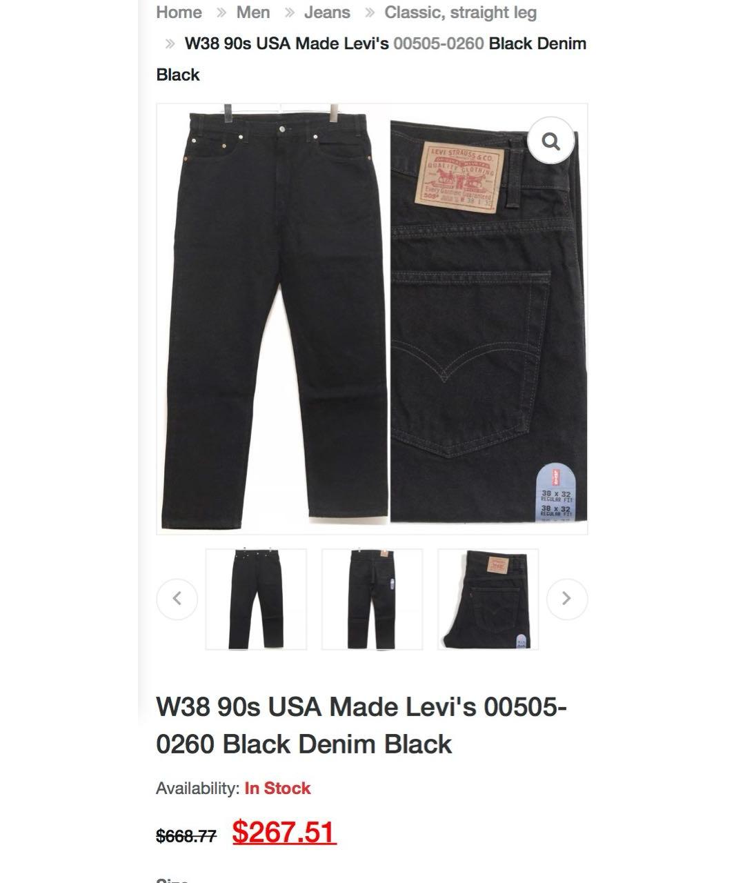 LEVI'S Черные хлопковые прямые джинсы, фото 8