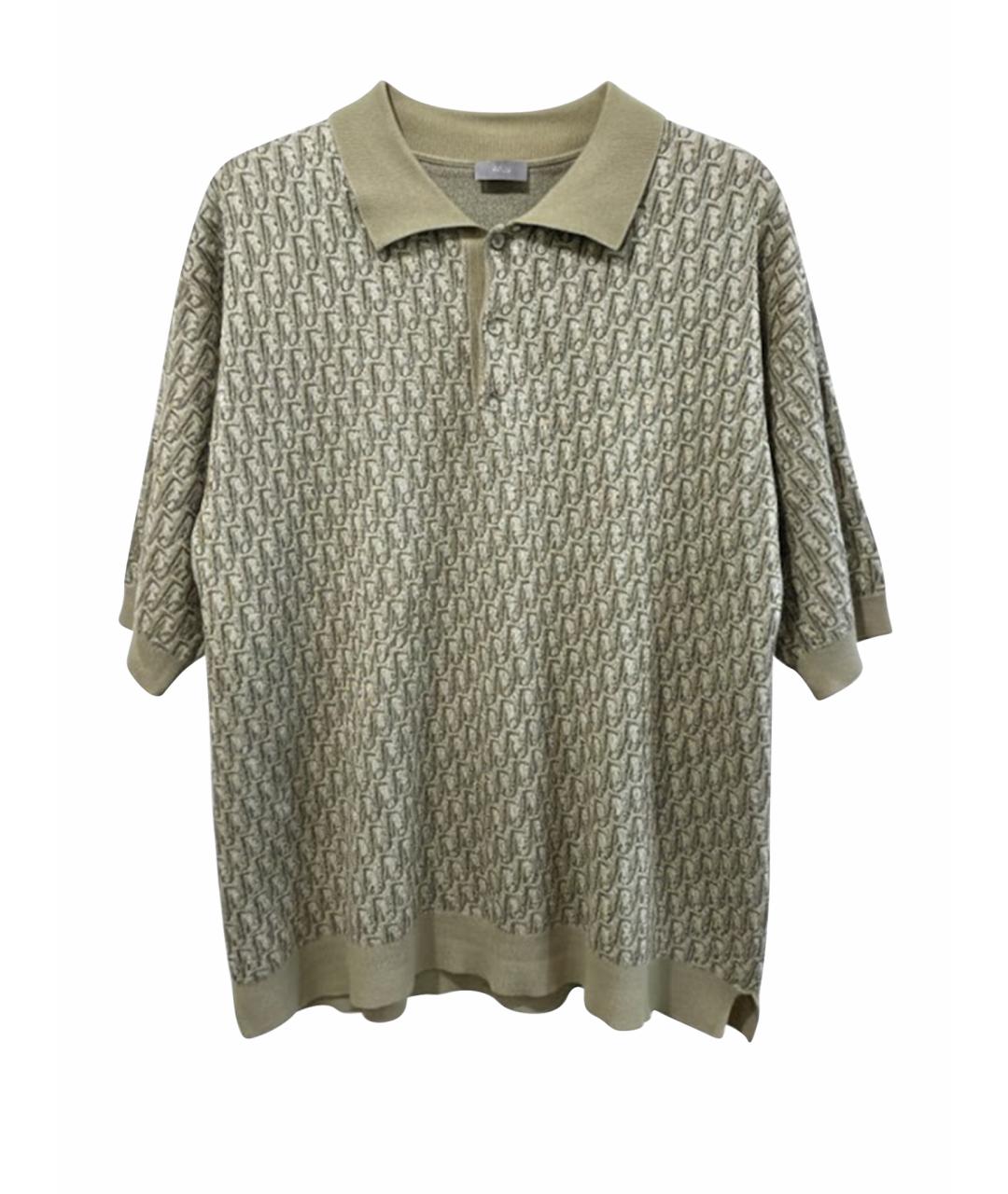 CHRISTIAN DIOR Хаки хлопко-шерстяное поло с коротким рукавом, фото 1