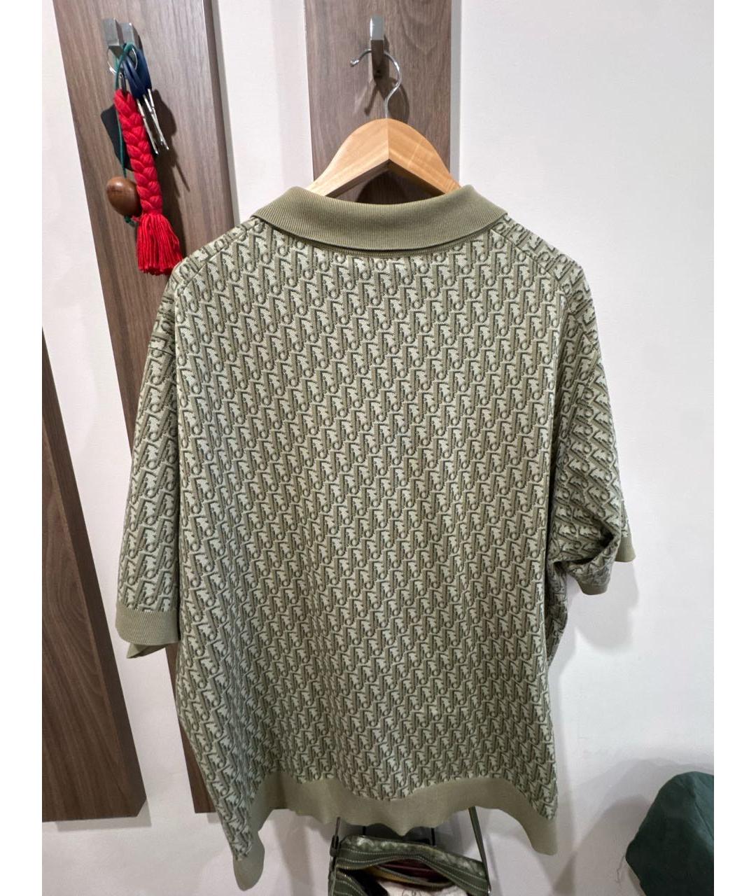 CHRISTIAN DIOR Хаки хлопко-шерстяное поло с коротким рукавом, фото 2