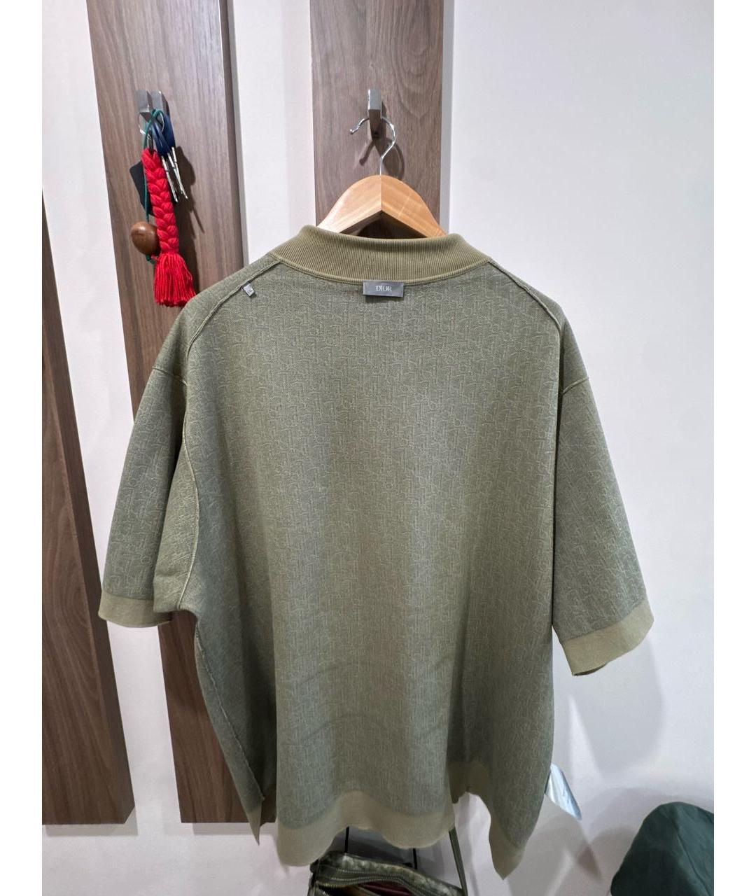 CHRISTIAN DIOR Хаки хлопко-шерстяное поло с коротким рукавом, фото 3