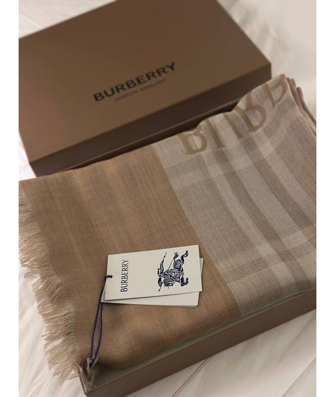 BURBERRY Бежевый шерстяной платок, фото 5