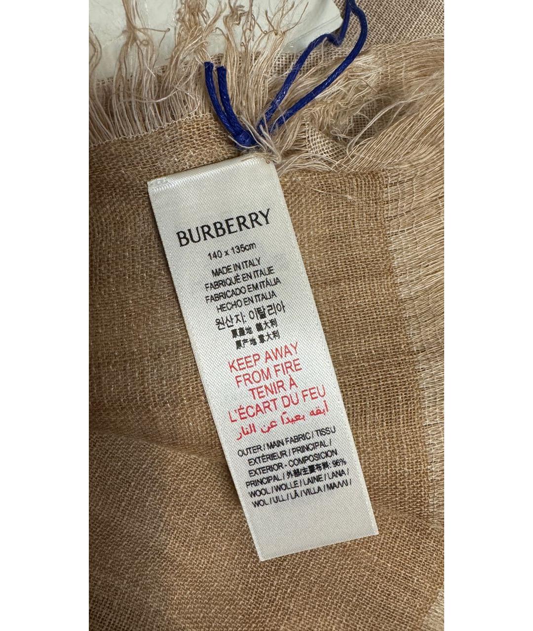 BURBERRY Бежевый шерстяной платок, фото 4