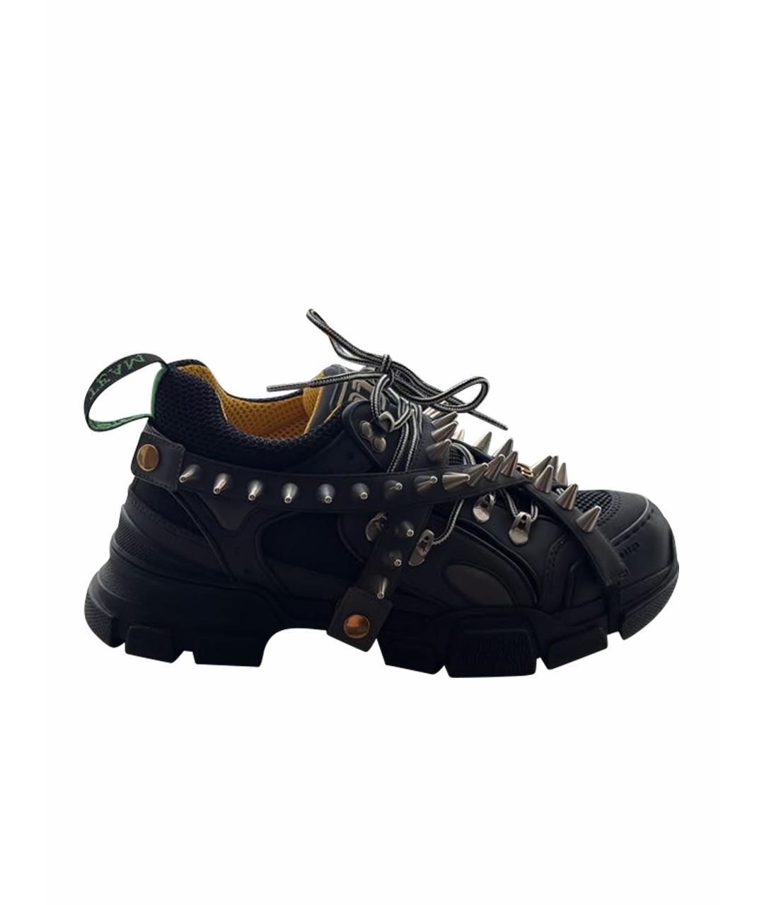 GUCCI Черные кожаные низкие кроссовки / кеды, фото 1