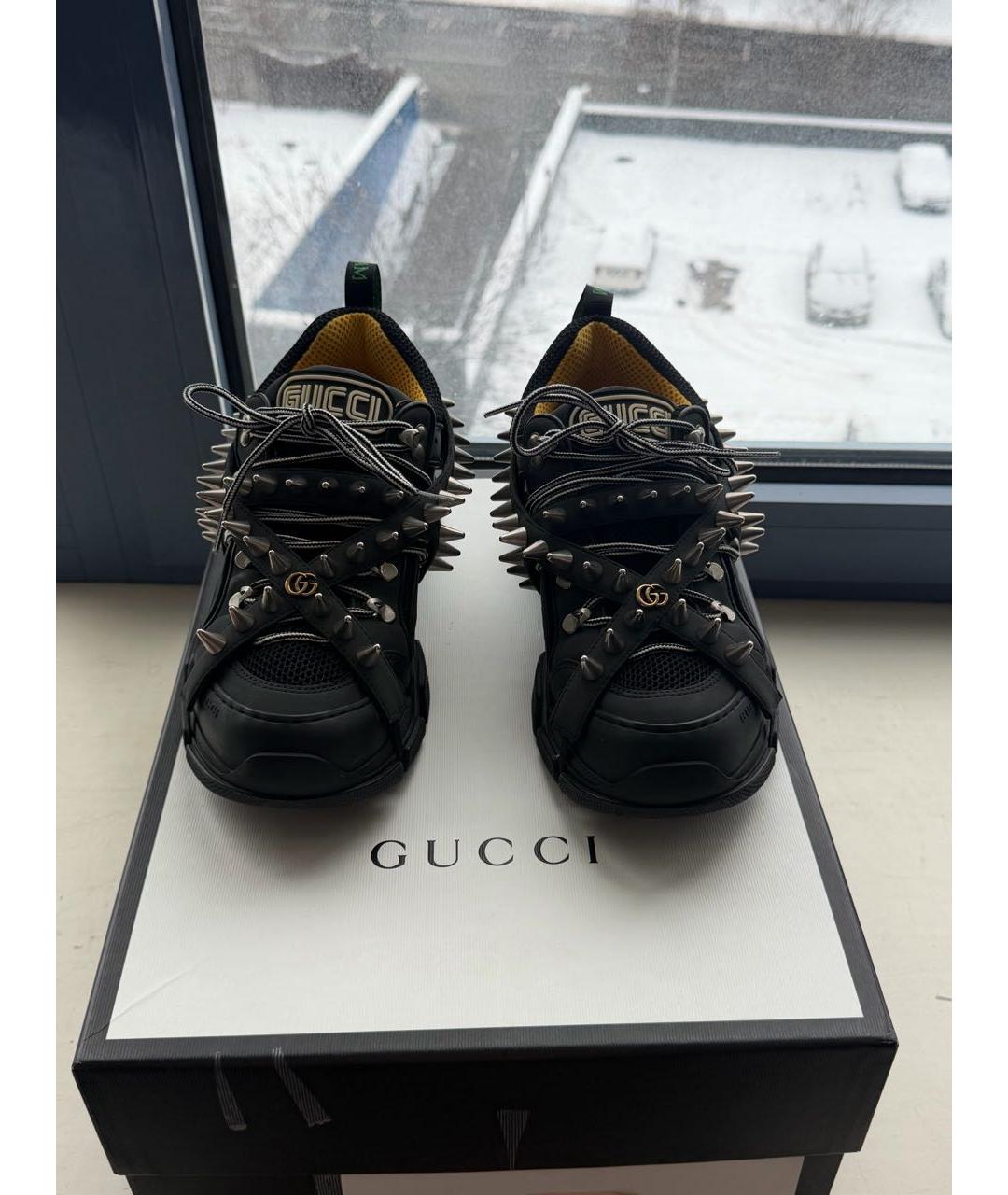 GUCCI Черные кожаные низкие кроссовки / кеды, фото 4