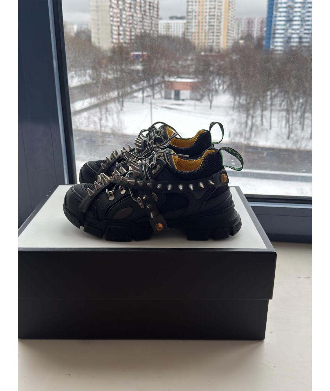 GUCCI Черные кожаные низкие кроссовки / кеды, фото 5