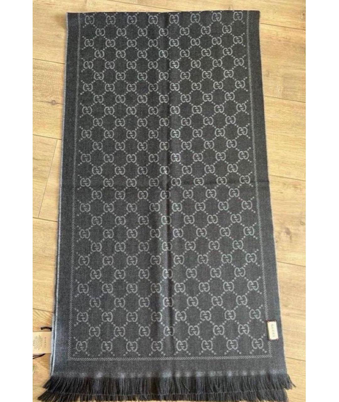 GUCCI Антрацитовый шерстяной шарф, фото 3