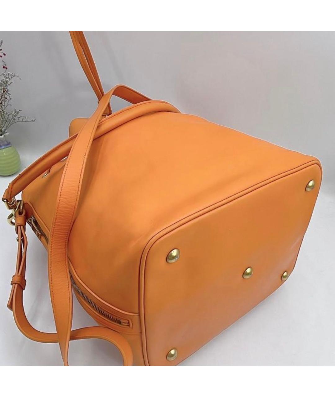 SAINT LAURENT Оранжевая кожаная сумка тоут, фото 8