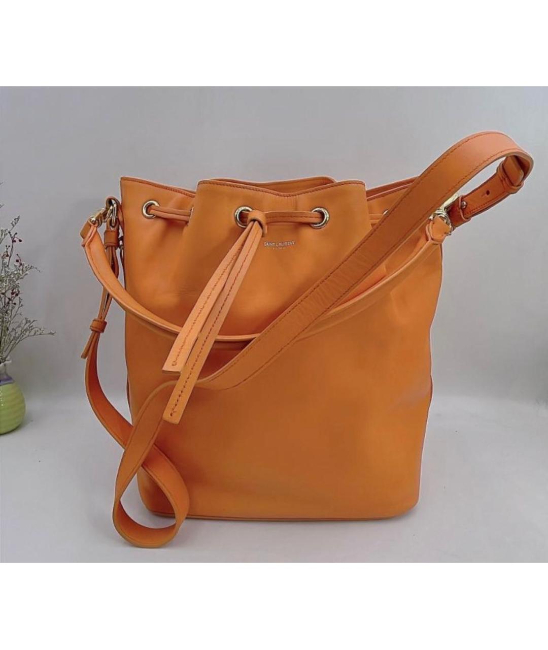 SAINT LAURENT Оранжевая кожаная сумка тоут, фото 2