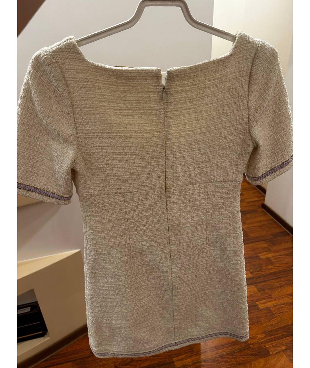 MAJE Бежевое твидовое коктейльное платье, фото 2