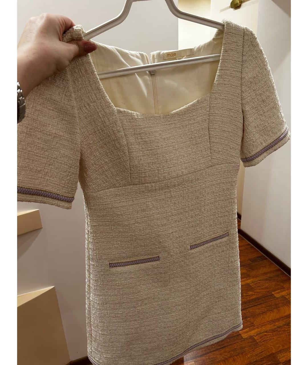 MAJE Бежевое твидовое коктейльное платье, фото 4