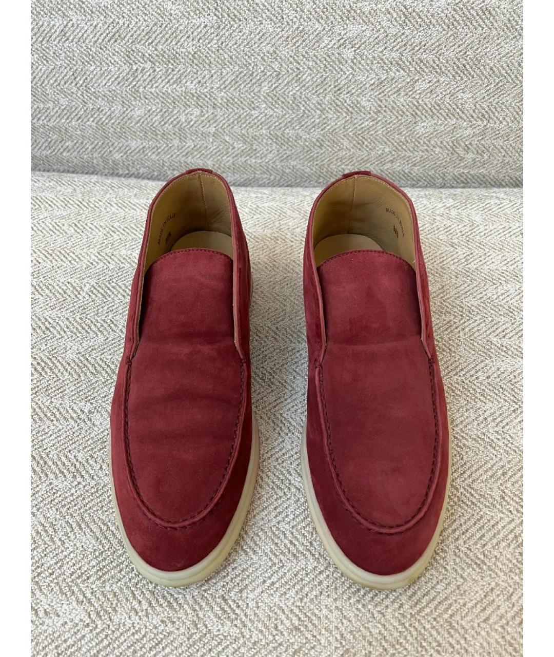LORO PIANA Бордовые нубуковые лоферы, фото 2