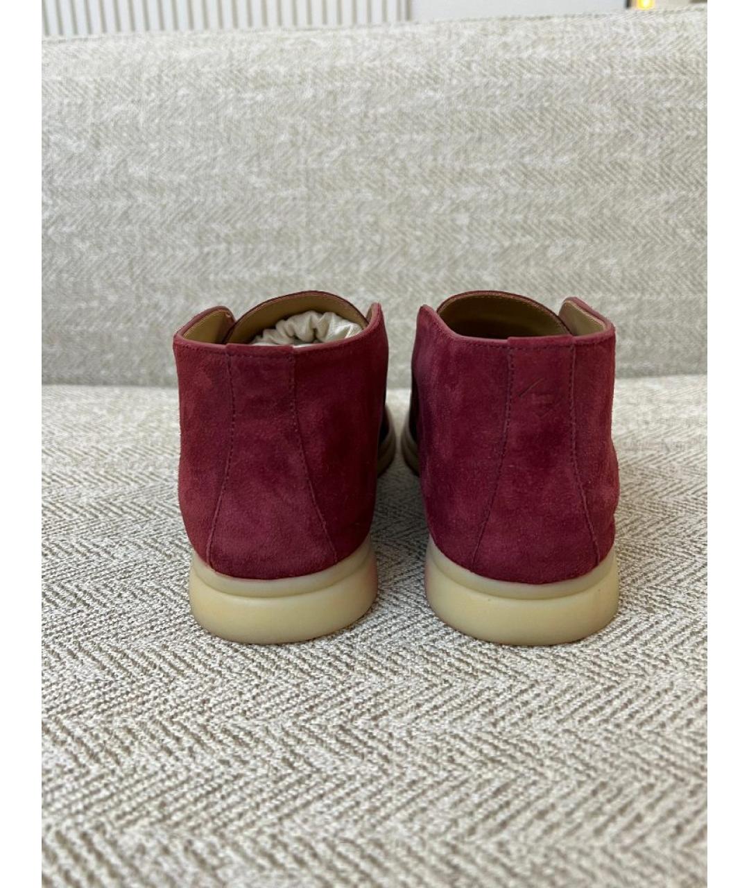 LORO PIANA Бордовые нубуковые лоферы, фото 3