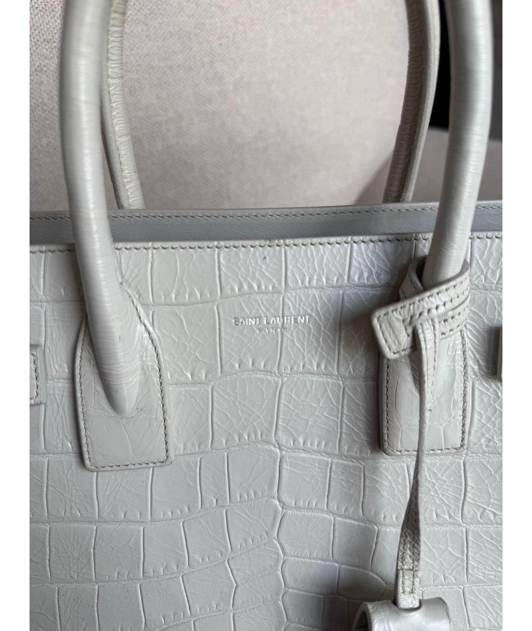 SAINT LAURENT Белая кожаная сумка с короткими ручками, фото 7