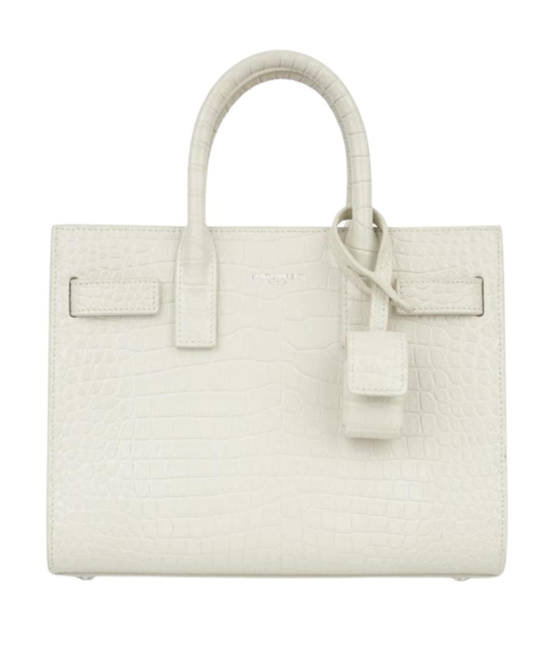 SAINT LAURENT Белая кожаная сумка с короткими ручками, фото 1