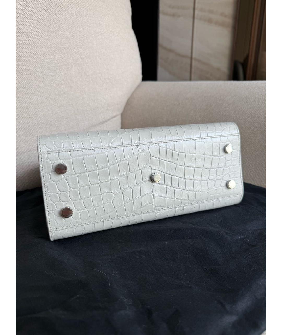 SAINT LAURENT Белая кожаная сумка с короткими ручками, фото 8