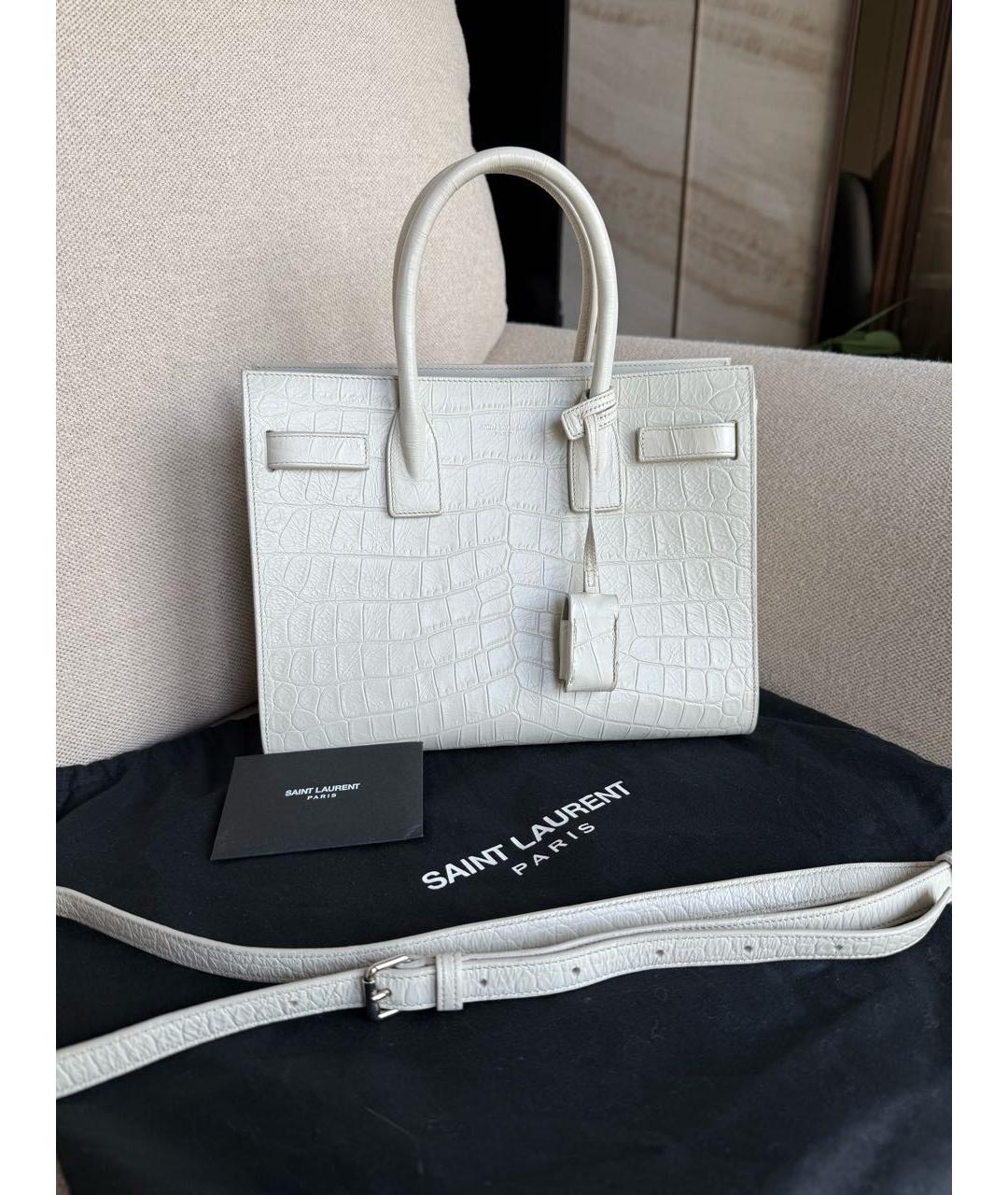 SAINT LAURENT Белая кожаная сумка с короткими ручками, фото 2