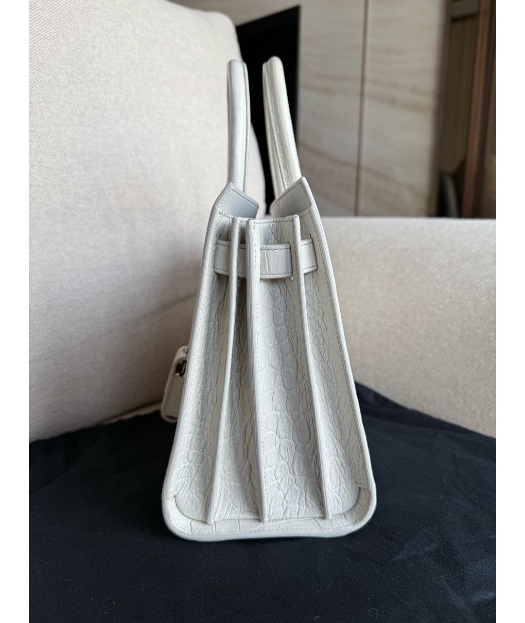 SAINT LAURENT Белая кожаная сумка с короткими ручками, фото 4