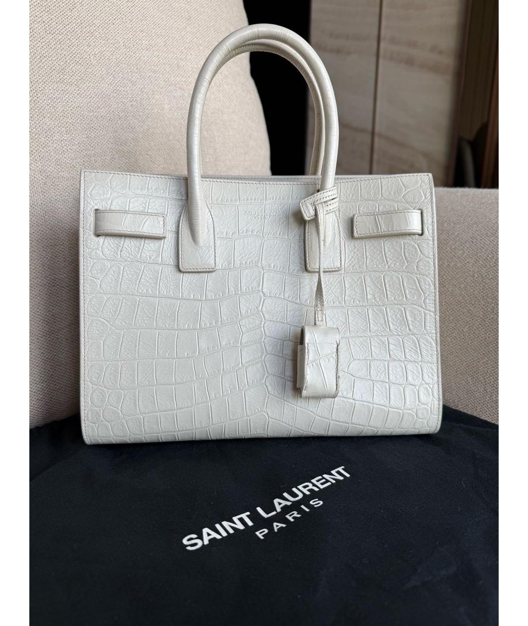 SAINT LAURENT Белая кожаная сумка с короткими ручками, фото 3