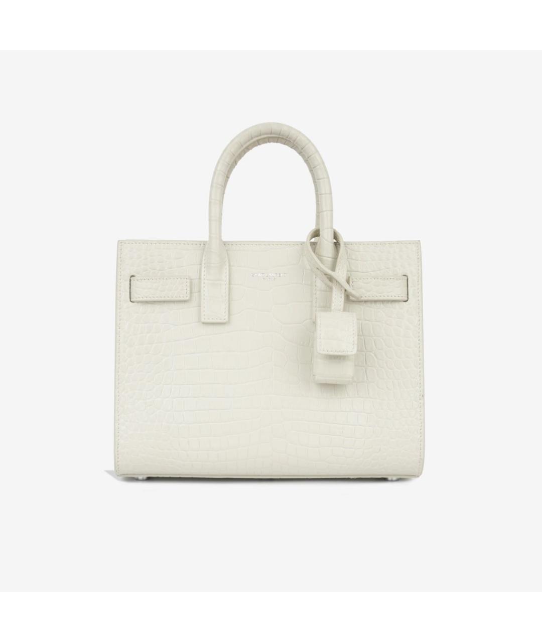 SAINT LAURENT Белая кожаная сумка с короткими ручками, фото 9