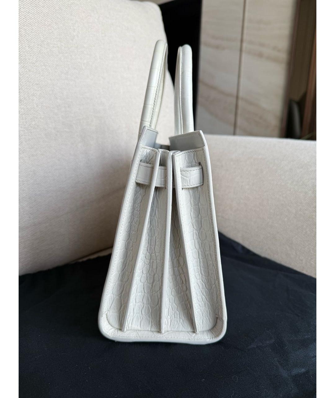 SAINT LAURENT Белая кожаная сумка с короткими ручками, фото 5