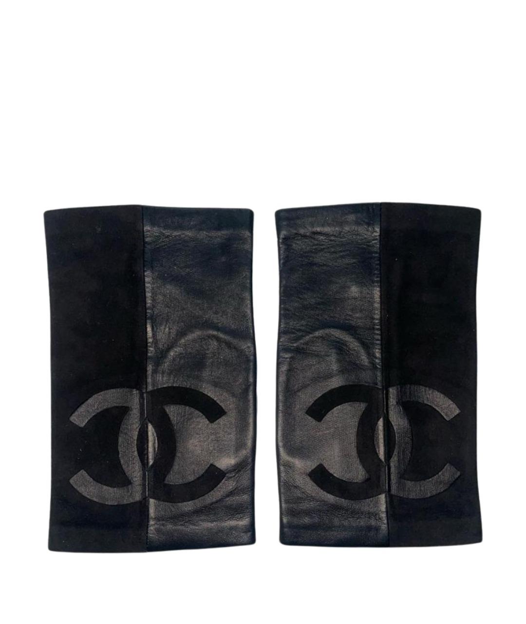 CHANEL Черные кожаные митенки, фото 1