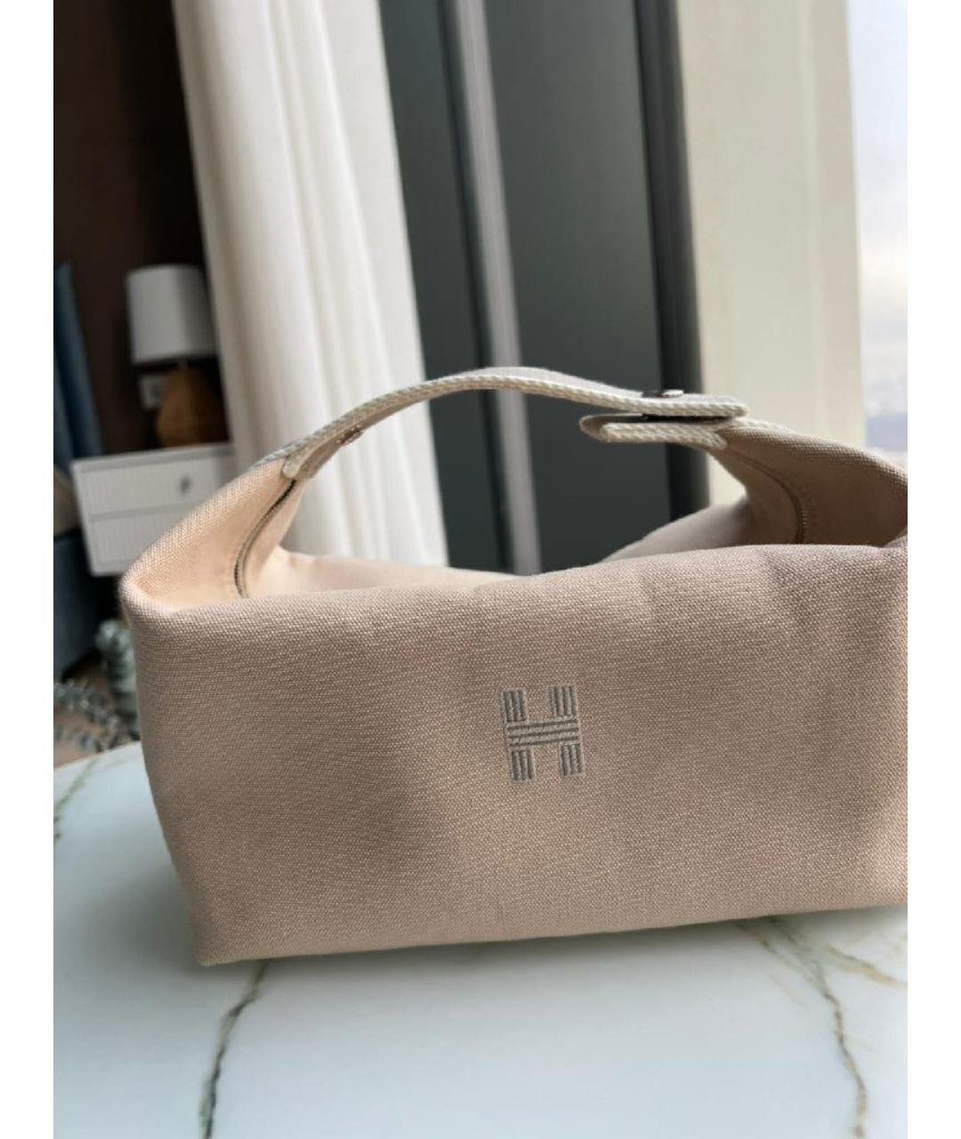 HERMES Бежевая хлопковая косметичка, фото 2