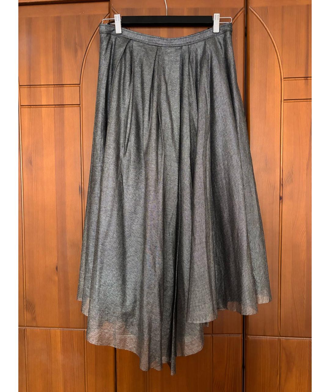 BRUNELLO CUCINELLI Серебряная ацетатная юбка макси, фото 8