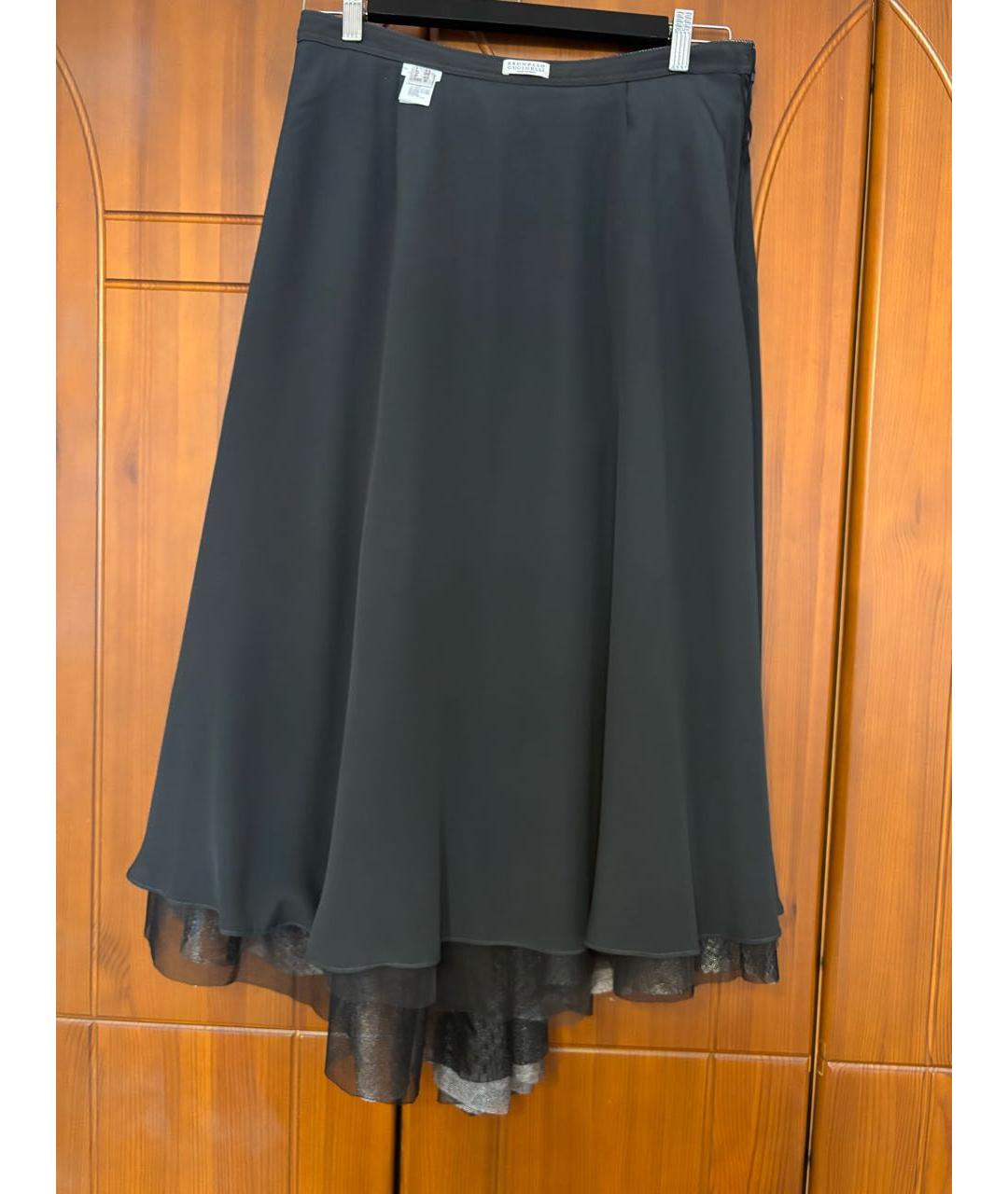 BRUNELLO CUCINELLI Серебряная ацетатная юбка макси, фото 3