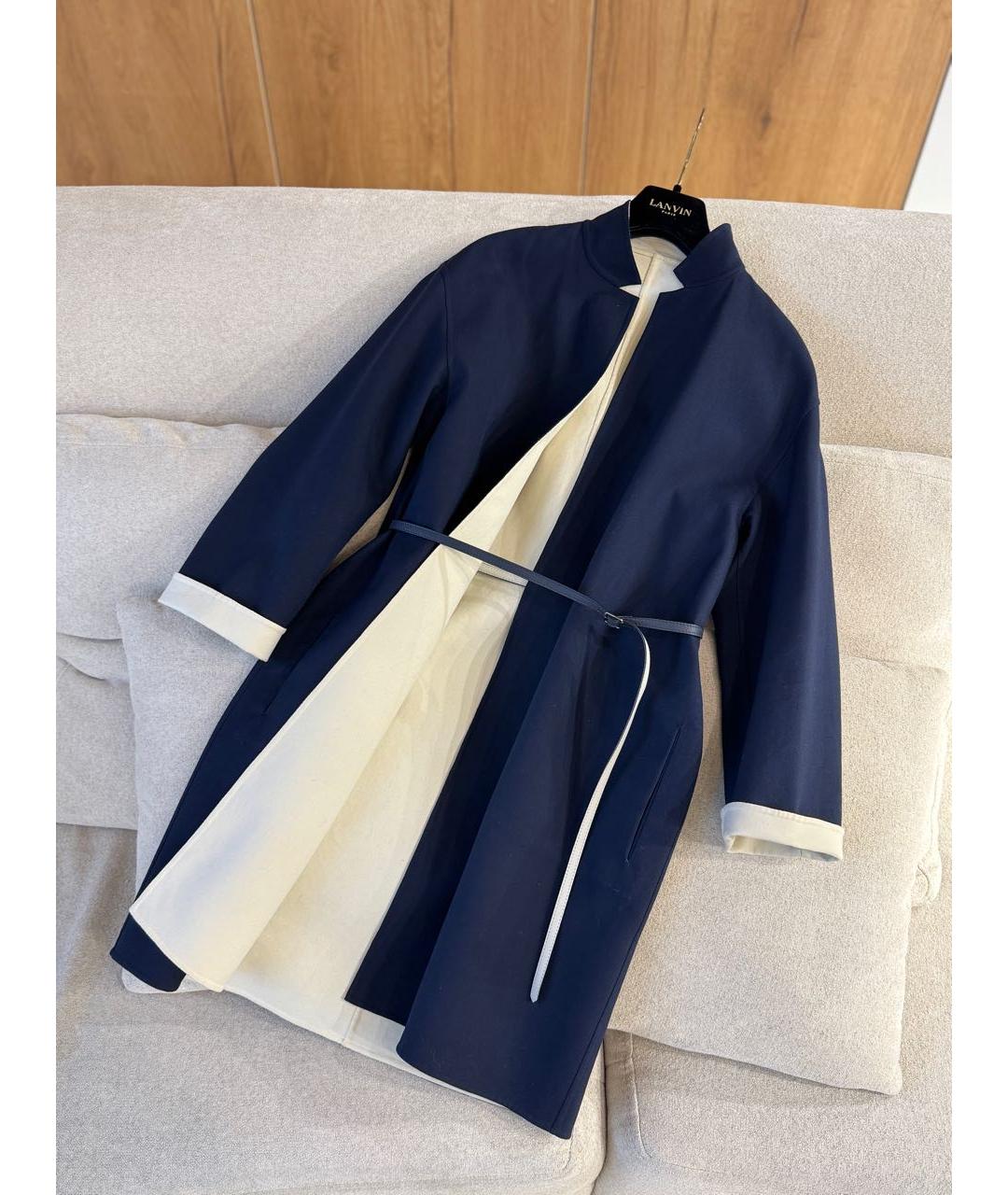 LORO PIANA Темно-синий хлопко-эластановый тренч/плащ, фото 4