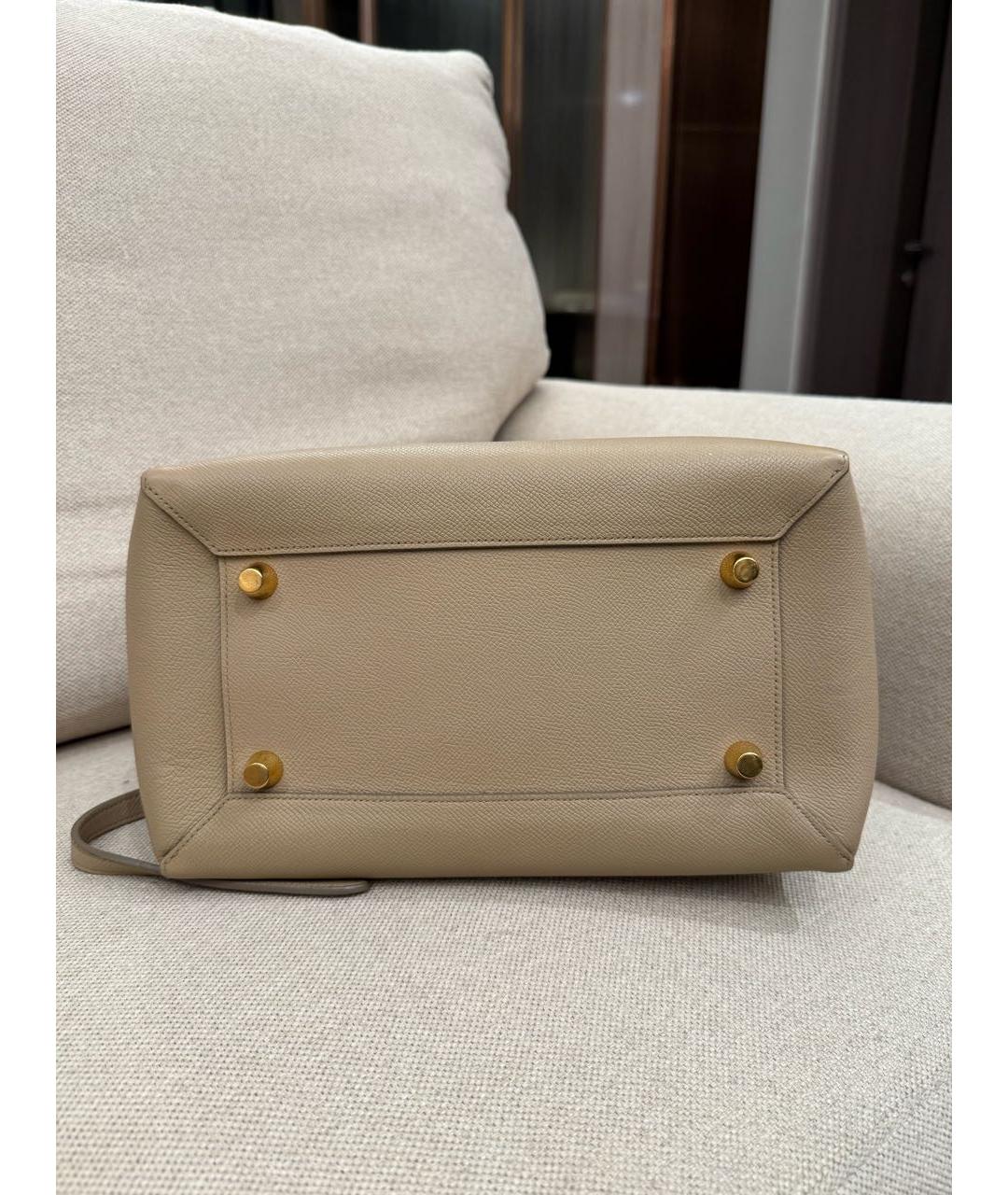 CELINE Бежевая кожаная сумка с короткими ручками, фото 7
