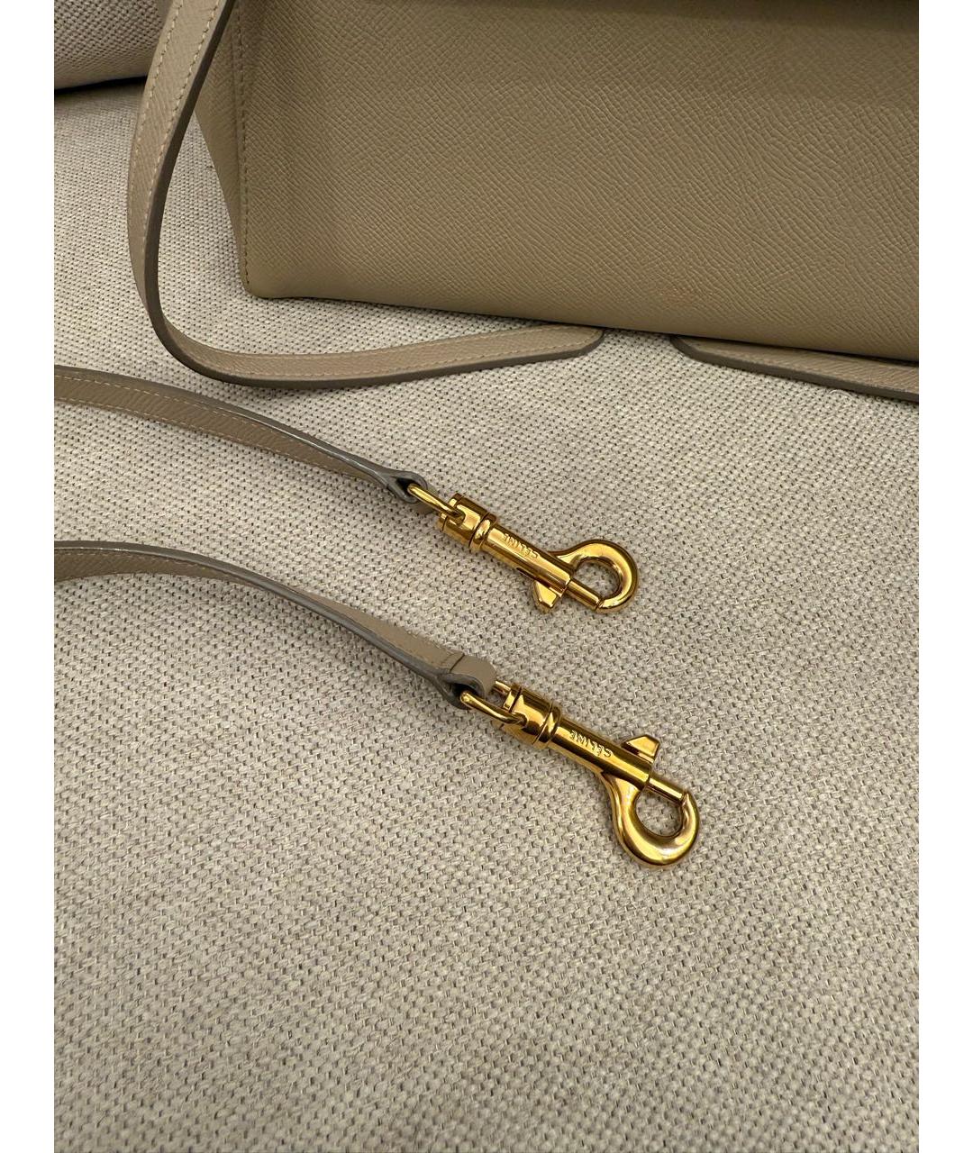 CELINE Бежевая кожаная сумка с короткими ручками, фото 8