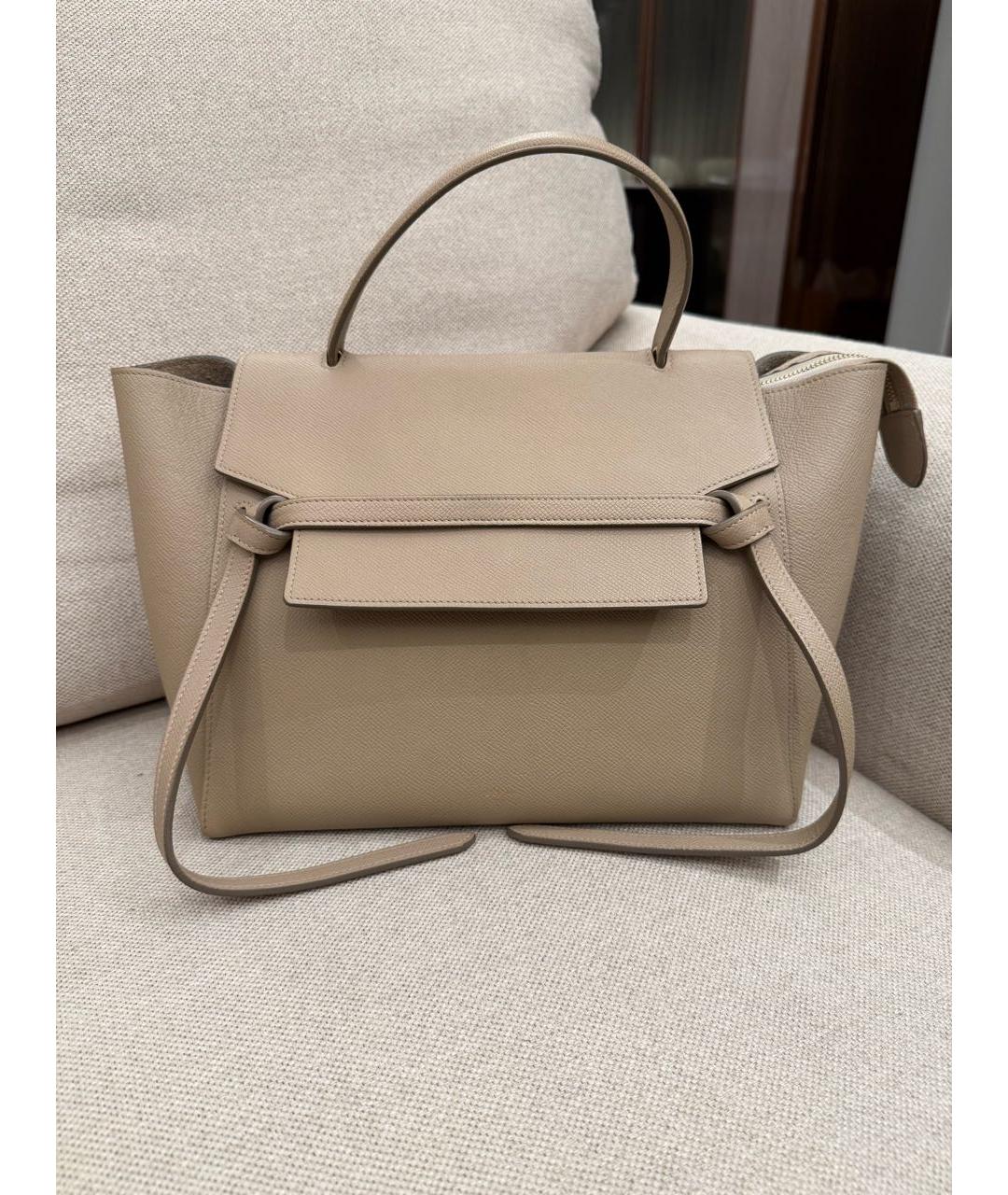 CELINE Бежевая кожаная сумка с короткими ручками, фото 3